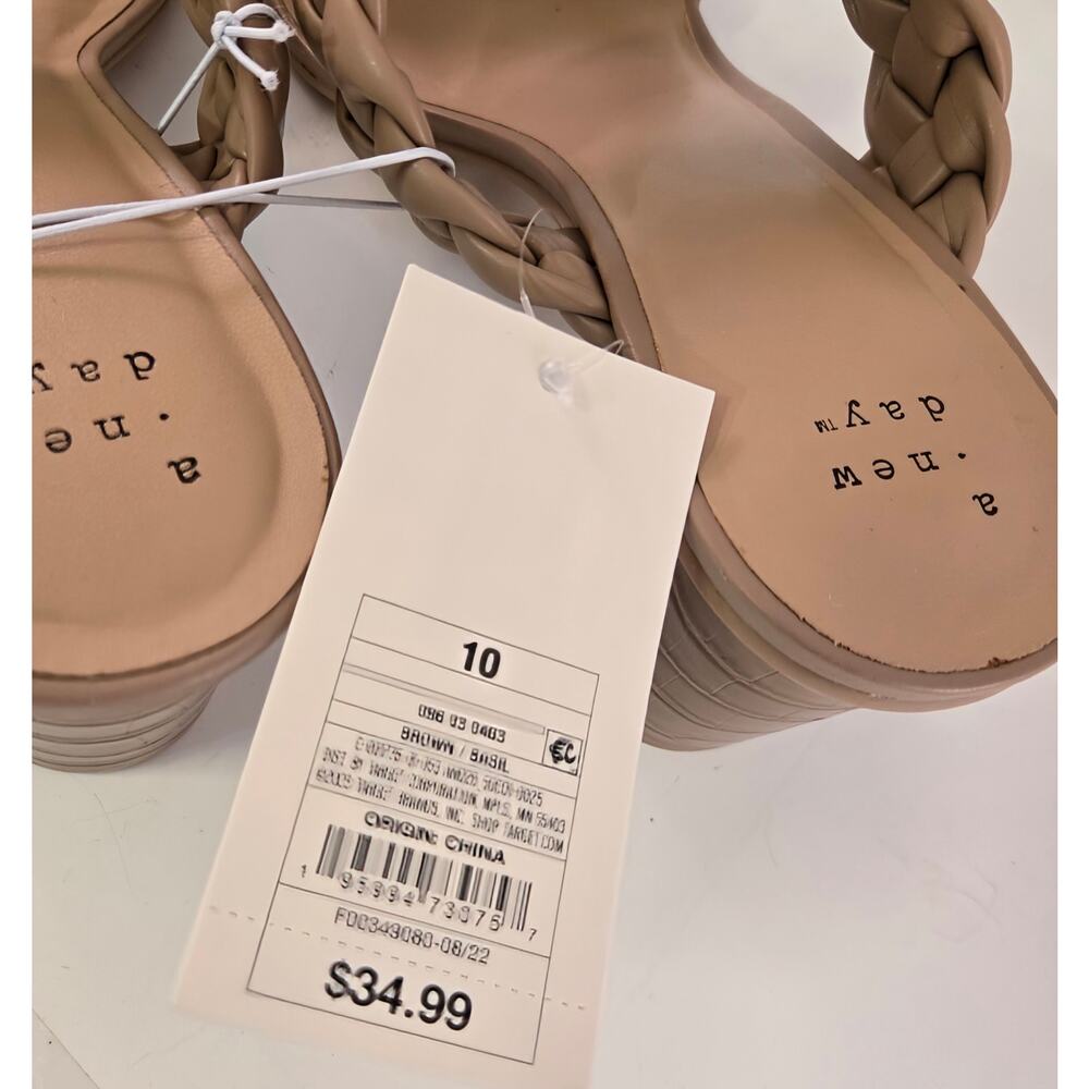 A New Day Basil Braided Mule Sandals Block Heel Straps Beige Tan New Size 10 - Picture 7 of 11